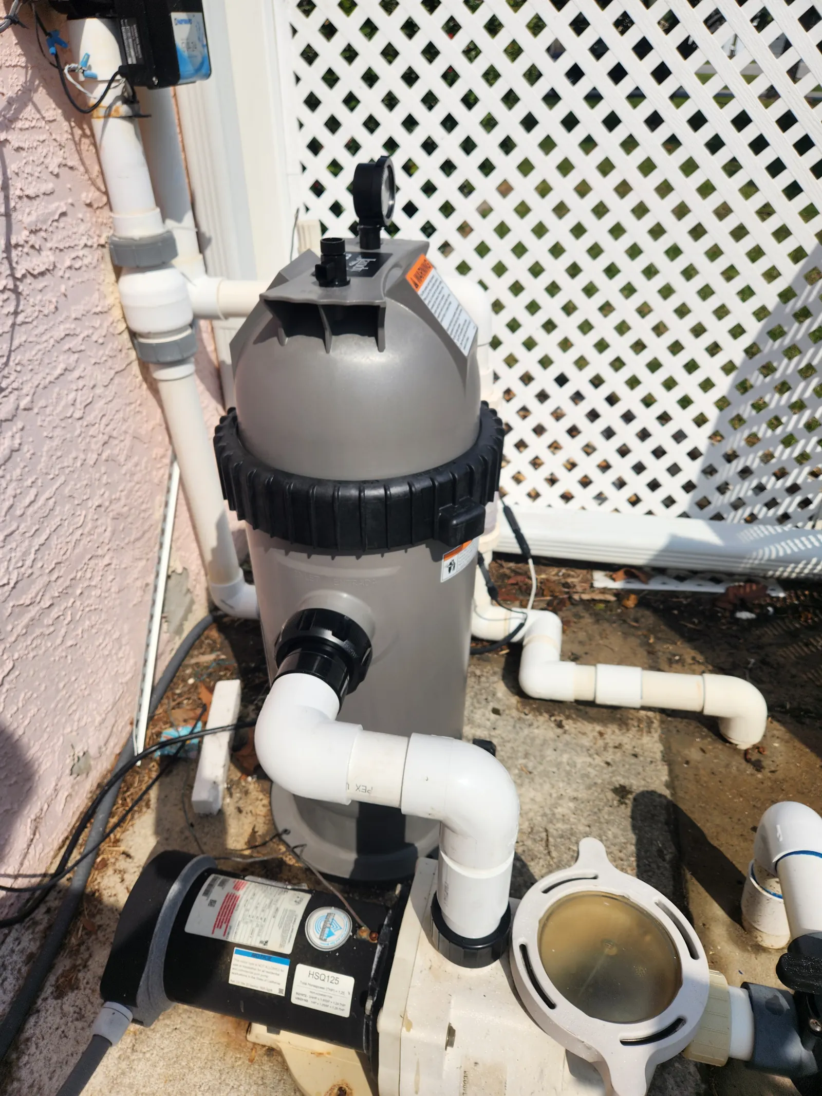New cartridge filter plumbed in beside the pump in Spring Hill