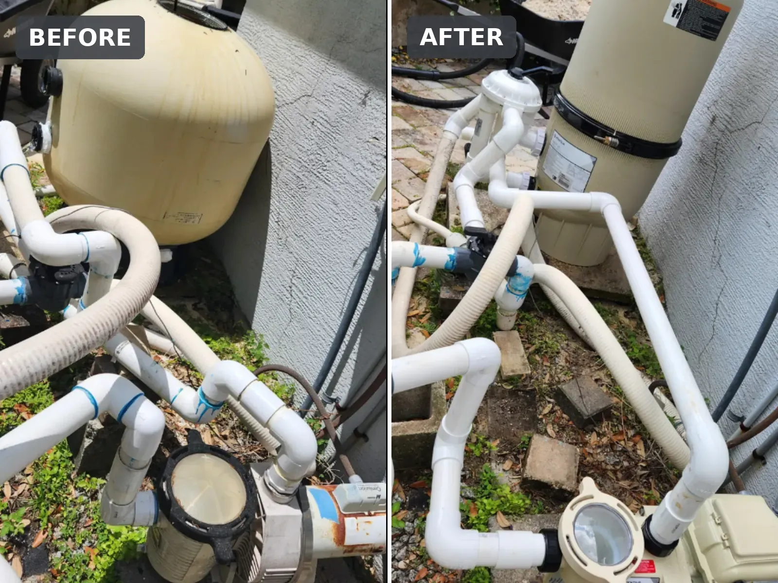 Before and after of a pool pump upgrade and re-plumb in Brooksville